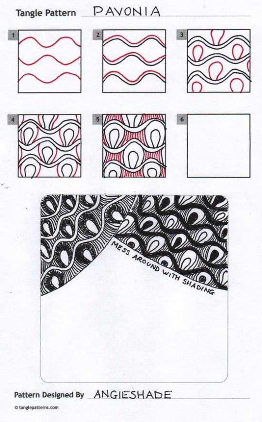 How to draw Angie Shade's Pavonia tangle pattern