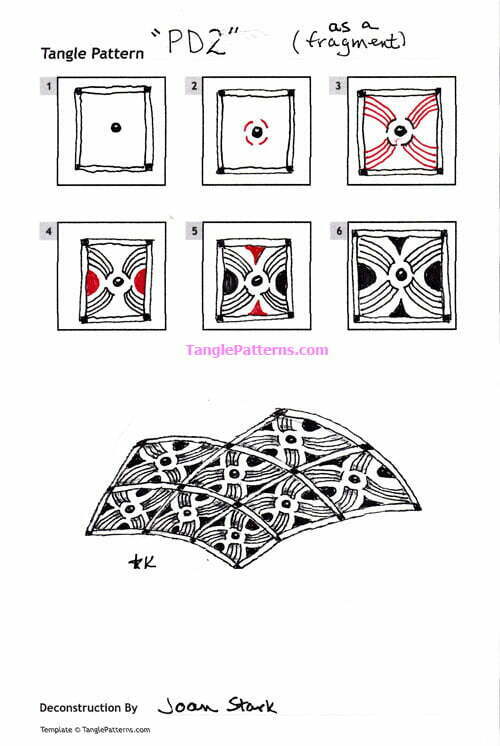 How to draw the Zentangle pattern PD, tangle and deconstruction by Joan Stark. Image copyright the artist and used with permission, ALL RIGHTS RESERVED.