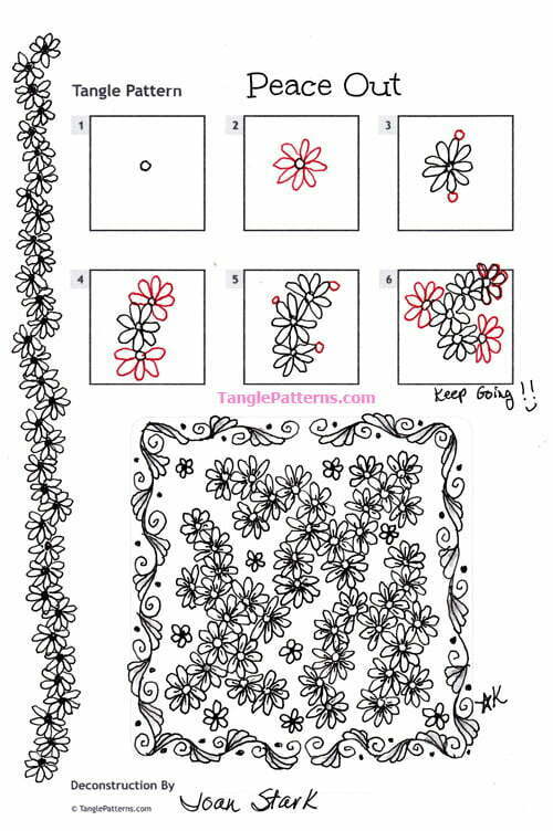 How to draw the Zentangle pattern Peace Out, tangle and deconstruction by Joan Stark. Image copyright the artist and used with permission, ALL RIGHTS RESERVED.
