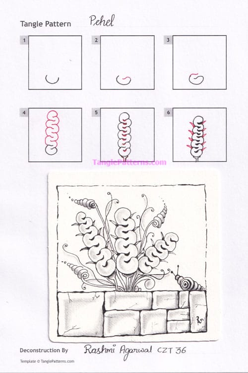 How to draw the Zentangle pattern Pehel, tangle and deconstruction by Rashmi Agarwal. Image copyright the artist and used with permission, ALL RIGHTS RESERVED. How to draw the Zentangle pattern Pehel, tangle and deconstruction by Rashmi Agarwal. Image copyright the artist and used with permission, ALL RIGHTS RESERVED.