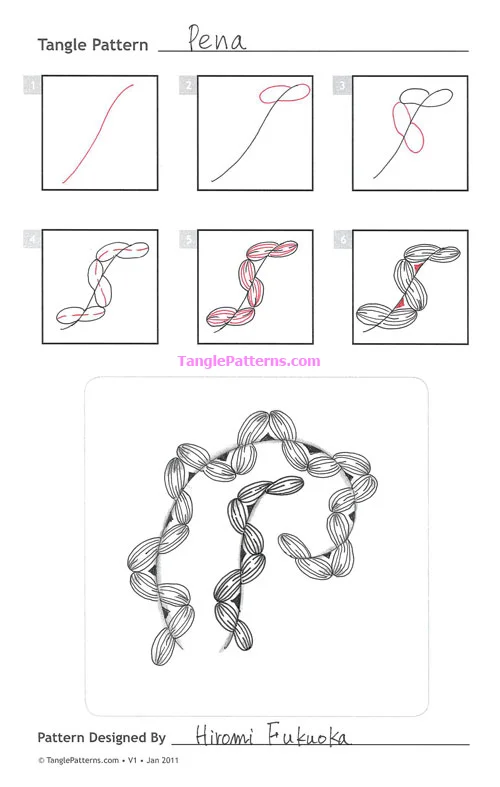 How to draw the Zentangle pattern Pena, tangle and deconstruction by Hiromi Fukuoka. Image copyright the artist and used with permission, ALL RIGHTS RESERVED.