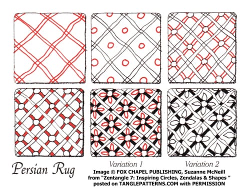 How to draw the Zentangle pattern Persian Rug, tangle and deconstruction by Suzanne McNeill. Image copyright the artist and used with permission, ALL RIGHTS RESERVED.