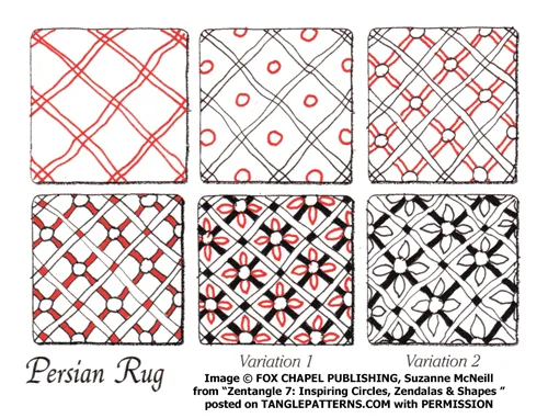 How to draw the Zentangle pattern Persian Rug, tangle and deconstruction by Suzanne McNeill. Image copyright the artist and used with permission, ALL RIGHTS RESERVED. How to draw the Zentangle pattern Persian Rug, tangle and deconstruction by Suzanne McNeill. Image copyright the artist and used with permission, ALL RIGHTS RESERVED.