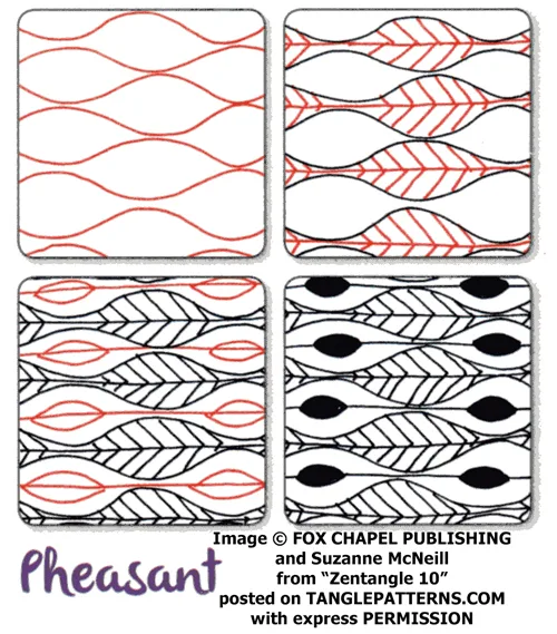 How to draw the Zentangle pattern Pheasant, tangle and deconstruction by Suzanne McNeill. Image copyright the artist and used with permission, ALL RIGHTS RESERVED.