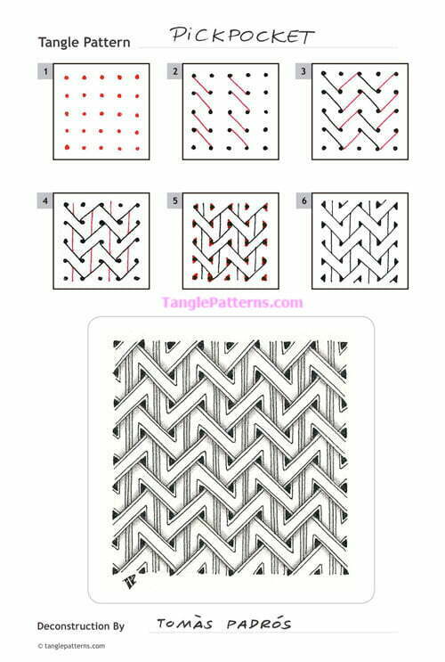 How to draw the Zentangle pattern Pickpocket, tangle and deconstruction by Tomàs Padrós. Image copyright the artist and used with permission, ALL RIGHTS RESERVED.