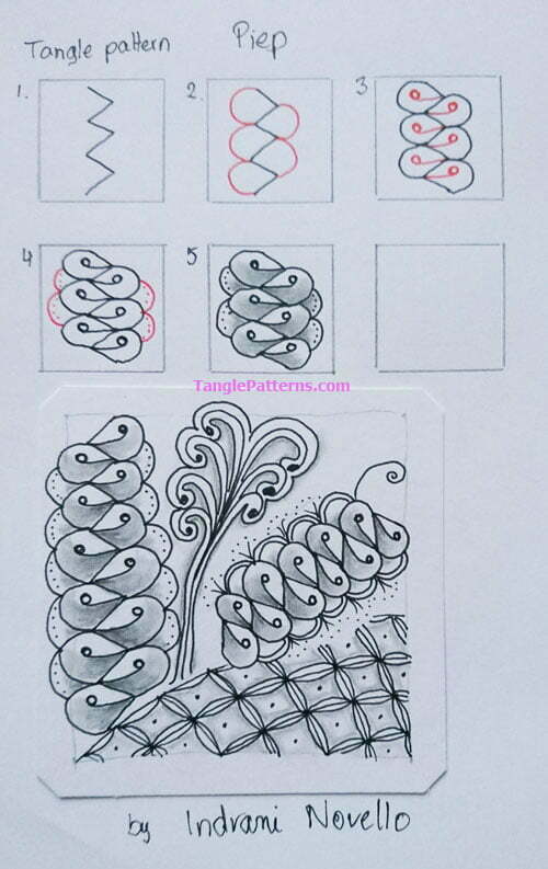 How to draw the Zentangle pattern Piep, tangle and deconstruction by Indrani Novello. Image copyright the artist and used with permission, ALL RIGHTS RESERVED.