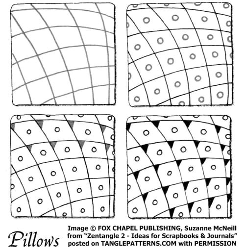 How to draw the Zentangle pattern Pillows, tangle and deconstruction by Suzanne McNeill. Image copyright Suzanne McNeill and Fox Chapel Publishing and used with permission, ALL RIGHTS RESERVED. How to draw the Zentangle pattern Pillows, tangle and deconstruction by Suzanne McNeill. Image copyright Suzanne McNeill and Fox Chapel Publishing and used with permission, ALL RIGHTS RESERVED.