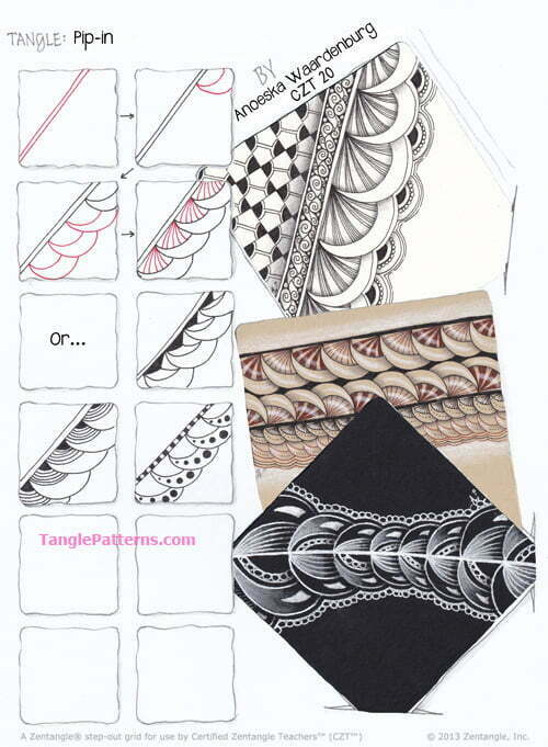 How to draw the Zentangle pattern Pip-in, tangle and deconstruction by Anoeska Waardenburg. Image copyright the artist and used with permission, ALL RIGHTS RESERVED.