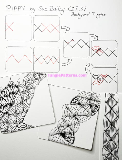 How to draw the Zentangle pattern Pippy, tangle and deconstruction by Sue Bailey. Image copyright the artist and used with permission, ALL RIGHTS RESERVED.