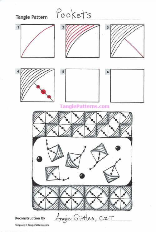 How to draw the Zentangle pattern Pockets, tangle and deconstruction by Angie Gittles. Image copyright the artist and used with permission, ALL RIGHTS RESERVED.