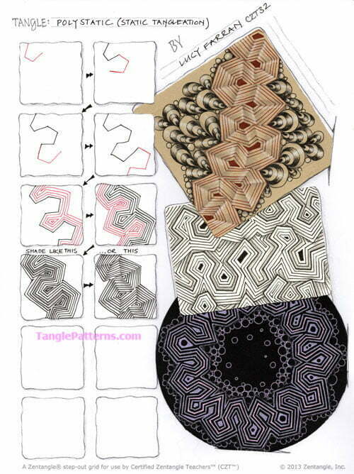 How to draw the Zentangle pattern Polystatic, tangle and deconstruction by Lucy Farran. Image copyright the artist and used with permission, ALL RIGHTS RESERVED.