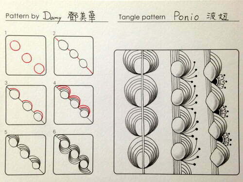 How to draw the tangle pattern Ponio, tangle and deconstruction by CZT Damy Teng (Damy)