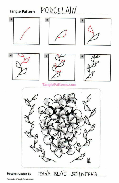 How to draw the Zentangle pattern Porcelain, tangle and deconstruction by Dina Schaffer. Image copyright the artist and used with permission, ALL RIGHTS RESERVED.