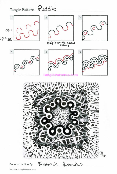 How to draw the Zentangle pattern Puddle, tangle and deconstruction by Frederick Knowles. Image copyright the artist and used with permission, ALL RIGHTS RESERVED. How to draw the Zentangle pattern Puddle, tangle and deconstruction by Frederick Knowles. Image copyright the artist and used with permission, ALL RIGHTS RESERVED.