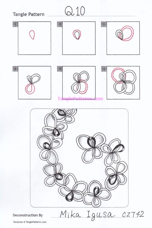 How to draw the Zentangle pattern Q10, tangle and deconstruction by Mika Igusa. Image copyright the artist and used with permission, ALL RIGHTS RESERVED.