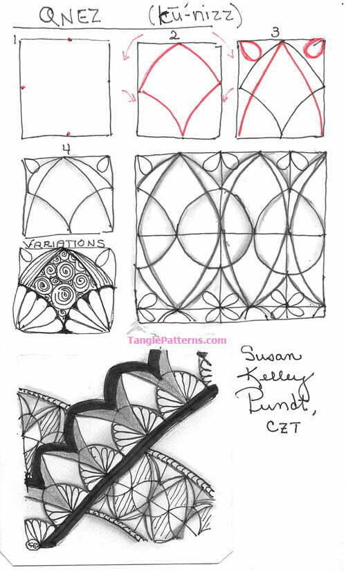 How to draw the Zentangle pattern Qnez, tangle and deconstruction by Susan Kelley Pundt. Image copyright the artist and used with permission, ALL RIGHTS RESERVED.