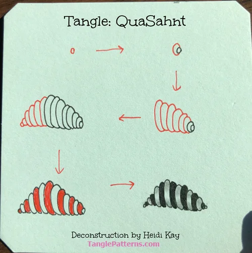 How to draw the Zentangle pattern QuaSahnt, tangle and deconstruction by Heidi Kay. Image copyright the artist and used with permission, ALL RIGHTS RESERVED.