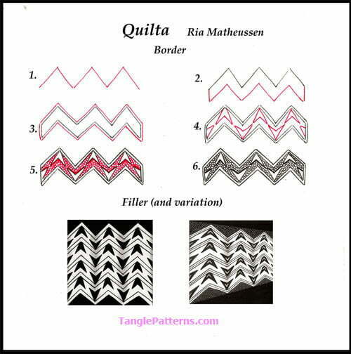 How to draw the Zentangle pattern Quilta, tangle and deconstruction by Ria Matheussen. Image copyright the artist and used with permission, ALL RIGHTS RESERVED.