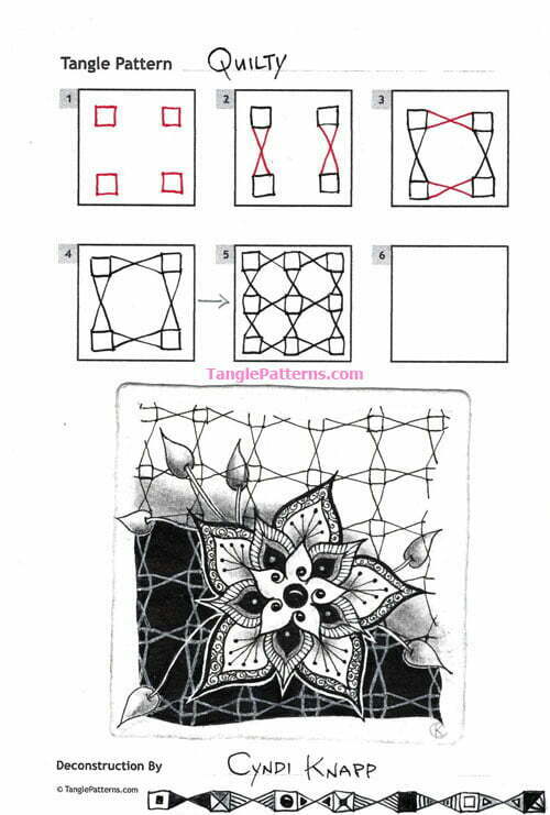 How to draw the Zentangle pattern Quilty, tangle and deconstruction by Cyndi Knapp. Image copyright the artist and used with permission, ALL RIGHTS RESERVED.