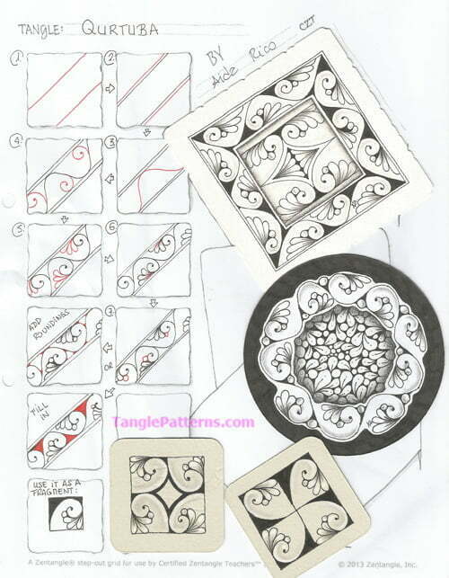 How to draw the Zentangle pattern Qurtuba, tangle and deconstruction by Aida Rico. Image copyright the artist and used with permission, ALL RIGHTS RESERVED.