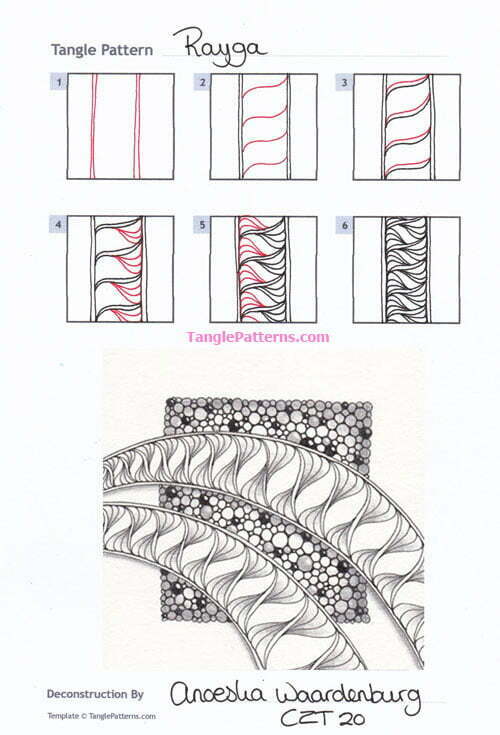 How to draw the Zentangle pattern Rayga, tangle and deconstruction by Anoeska Waardenburg. Image copyright the artist and used with permission, ALL RIGHTS RESERVED.