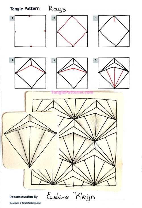 How to draw the Zentangle pattern Rays, tangle and deconstruction by Eveline Kleijn. Image copyright the artist and used with permission, ALL RIGHTS RESERVED.