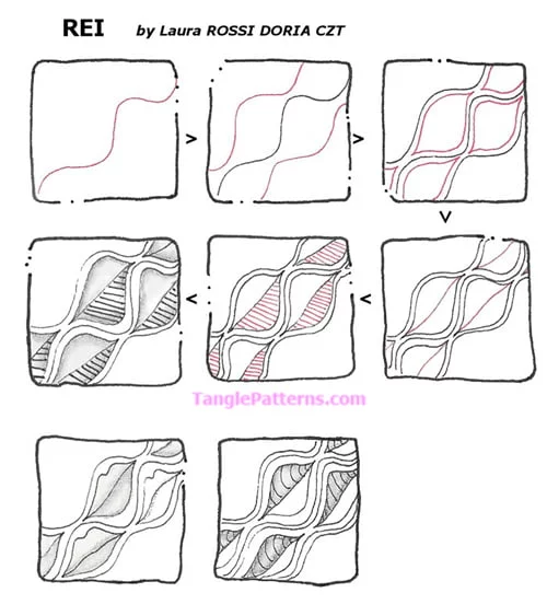 How to draw the Zentangle pattern Rei, tangle and deconstruction by Laura Rossi Doria. Image copyright the artist and used with permission, ALL RIGHTS RESERVED.