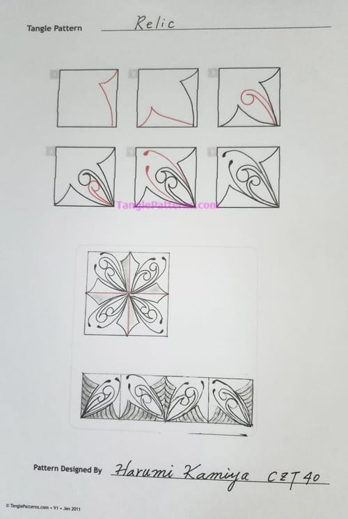 How to draw the Zentangle pattern Relic, tangle and deconstruction by Harumi Kamiya. Image copyright the artist and used with permission, ALL RIGHTS RESERVED. How to draw the Zentangle pattern Relic, tangle and deconstruction by Harumi Kamiya. Image copyright the artist and used with permission, ALL RIGHTS RESERVED.