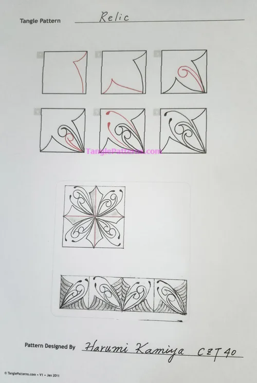 How to draw the Zentangle pattern Relic, tangle and deconstruction by Harumi Kamiya. Image copyright the artist and used with permission, ALL RIGHTS RESERVED.