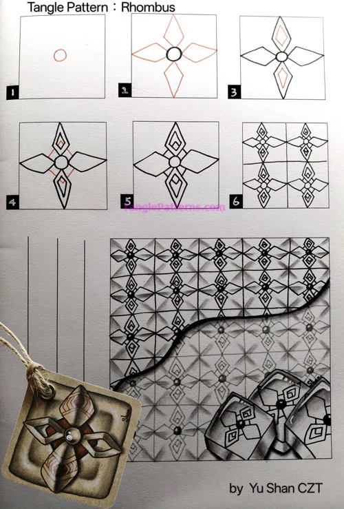 How to draw the Zentangle pattern Rhombus, tangle and deconstruction by Yu Shan. Image copyright the artist and used with permission, ALL RIGHTS RESERVED.