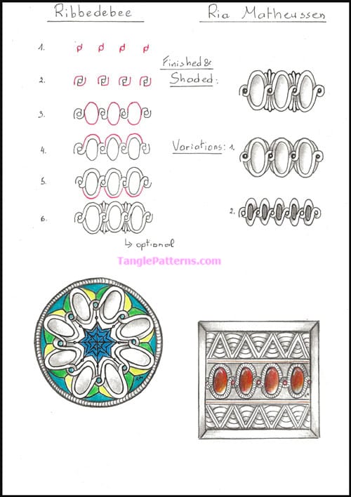 How to draw the Zentangle pattern Ribbedebee, tangle and deconstruction by Ria Matheussen. Image copyright the artist and used with permission, ALL RIGHTS RESERVED.