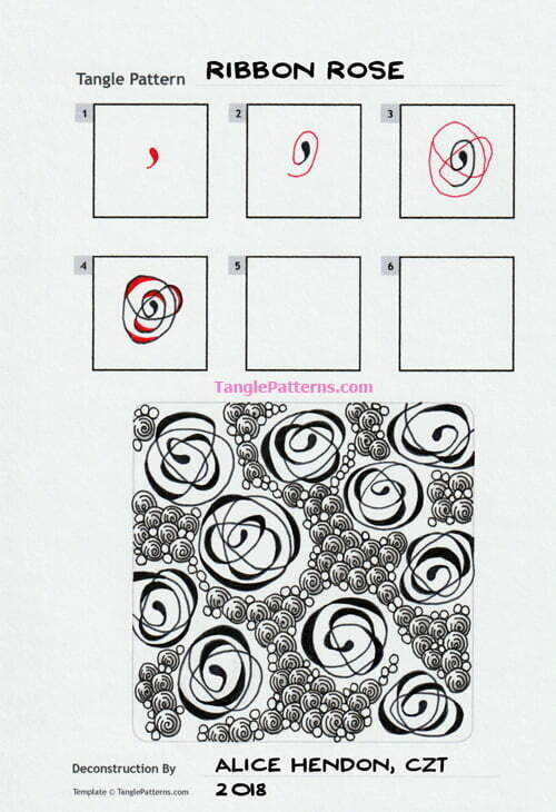 How to draw the Zentangle pattern Ribbon Rose, tangle and deconstruction by Alice Hendon. Image copyright the artist and used with permission, ALL RIGHTS RESERVED.