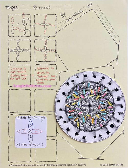 How to draw the Zentangle pattern RiceWeed, tangle and deconstruction by Jody Genovese. Image copyright the artist and used with permission, ALL RIGHTS RESERVED.