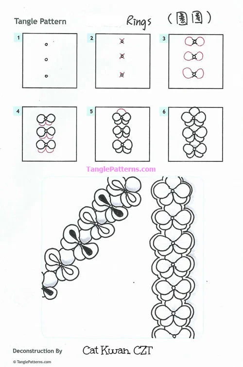 How to draw the Zentangle pattern Rings, tangle and deconstruction by Cat Kwan. Image copyright the artist and used with permission, ALL RIGHTS RESERVED.