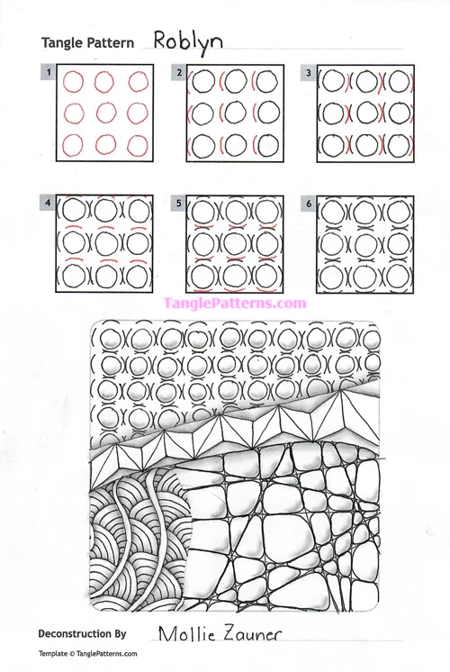 How to draw the Zentangle pattern Roblyn, tangle and deconstruction by Mollie Zauner. Image copyright the artist and used with permission, ALL RIGHTS RESERVED.