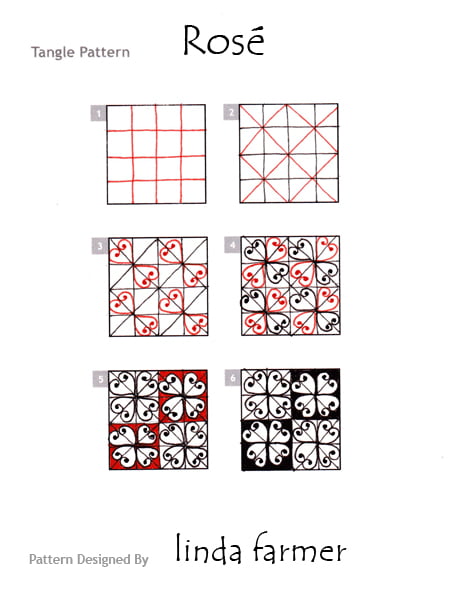 How to draw Linda Farmer's tangle pattern, Rosé