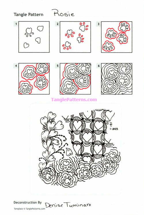 How to draw the Zentangle pattern Rosie, tangle and deconstruction by Denise Tuminaro. Image copyright the artist and used with permission, ALL RIGHTS RESERVED.