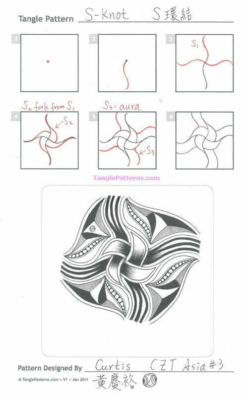 How to draw the Zentangle pattern S-Knot, tangle and deconstruction by Curtis Hwang. Image copyright the artist and used with permission, ALL RIGHTS RESERVED.
