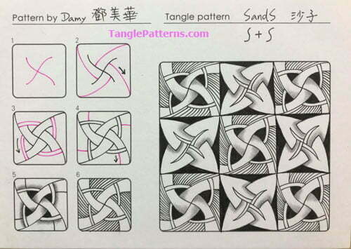 How to draw the Zentangle pattern SandS, tangle and deconstruction by Damy Teng. Image copyright the artist and used with permission, ALL RIGHTS RESERVED.