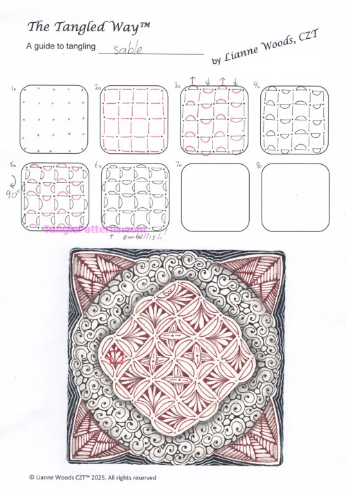How to draw the Zentangle pattern Sable, tangle and deconstruction by Lianne Woods. Image copyright the artist and used with permission, ALL RIGHTS RESERVED.