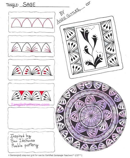 How to draw the Zentangle pattern Sage, tangle and deconstruction by Angie Gittles. Image copyright the artist and used with permission, ALL RIGHTS RESERVED.