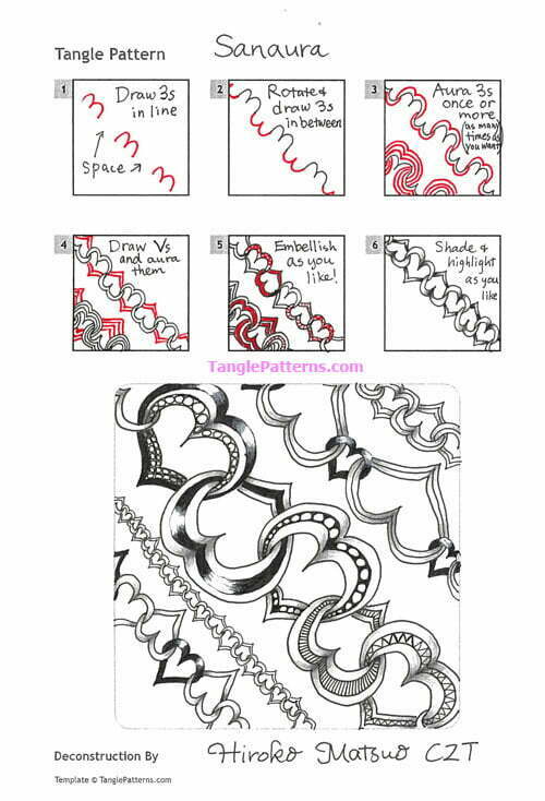 How to draw the tangle pattern Sanaura, tangle and deconstruction by CZT Hiroko Matsuo.