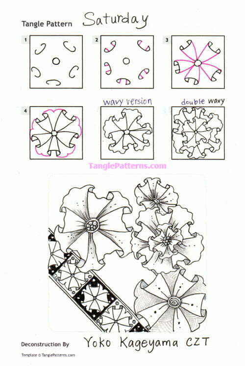How to draw the Zentangle pattern Saturday, tangle and deconstruction by Yoko Kageyama. Image copyright the artist and used with permission, ALL RIGHTS RESERVED.