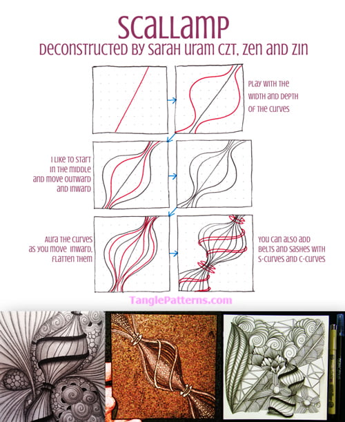 How to draw the Zentangle pattern Scallamp.