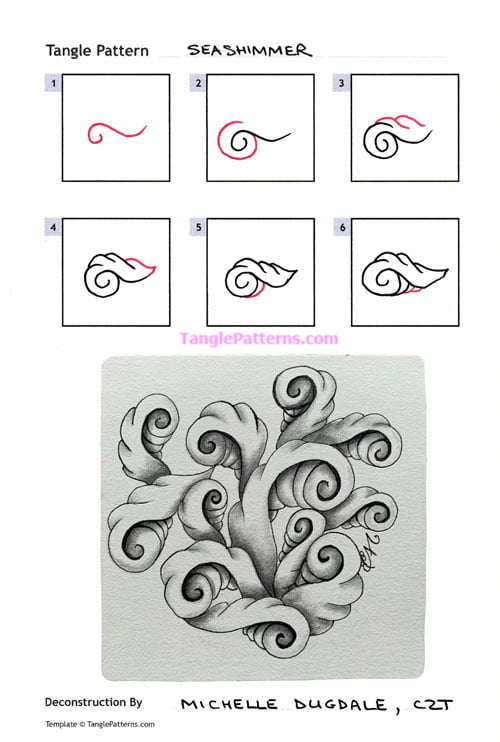 How to draw the Zentangle pattern SeaShimmer, tangle and deconstruction by Michelle Dugdale. Image copyright the artist and used with permission, ALL RIGHTS RESERVED.