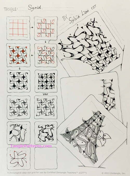 How to draw the Zentangle pattern Sgrid, tangle and deconstruction by Sylvia Liao. Image copyright the artist and used with permission, ALL RIGHTS RESERVED.