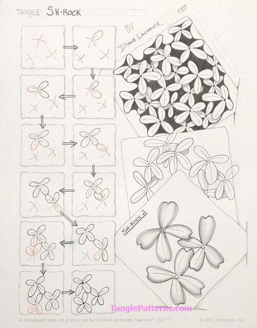 How to draw the Zentangle pattern Sh'rock, tangle and deconstruction by Diane Lachance. Image copyright the artist and used with permission, ALL RIGHTS RESERVED.