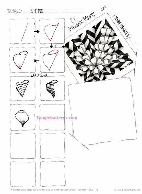 How to draw the Zentangle pattern Shipz, tangle and deconstruction by Mélanie Marty. Image copyright the artist and used with permission, ALL RIGHTS RESERVED.