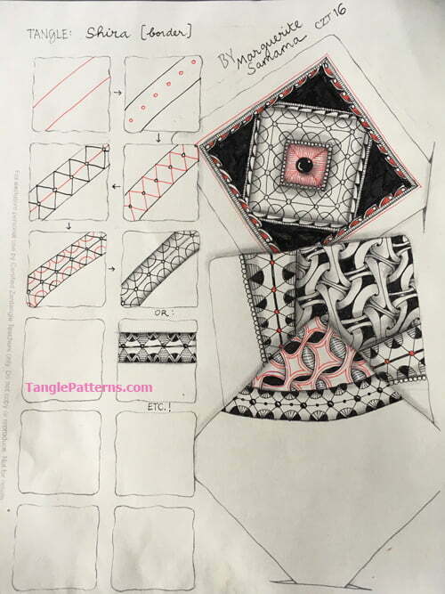 How to draw the Zentangle pattern Shira, tangle and deconstruction by Marguerite Samama. Image copyright the artist and used with permission, ALL RIGHTS RESERVED.