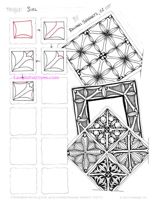 How to draw the Zentangle pattern Siol, tangle and deconstruction by Rachael Schwartz. Image copyright the artist and used with permission, ALL RIGHTS RESERVED. How to draw the Zentangle pattern Siol, tangle and deconstruction by Rachael Schwartz. Image copyright the artist and used with permission, ALL RIGHTS RESERVED.